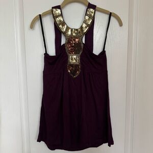 Purple Embellished Women's Halter Top